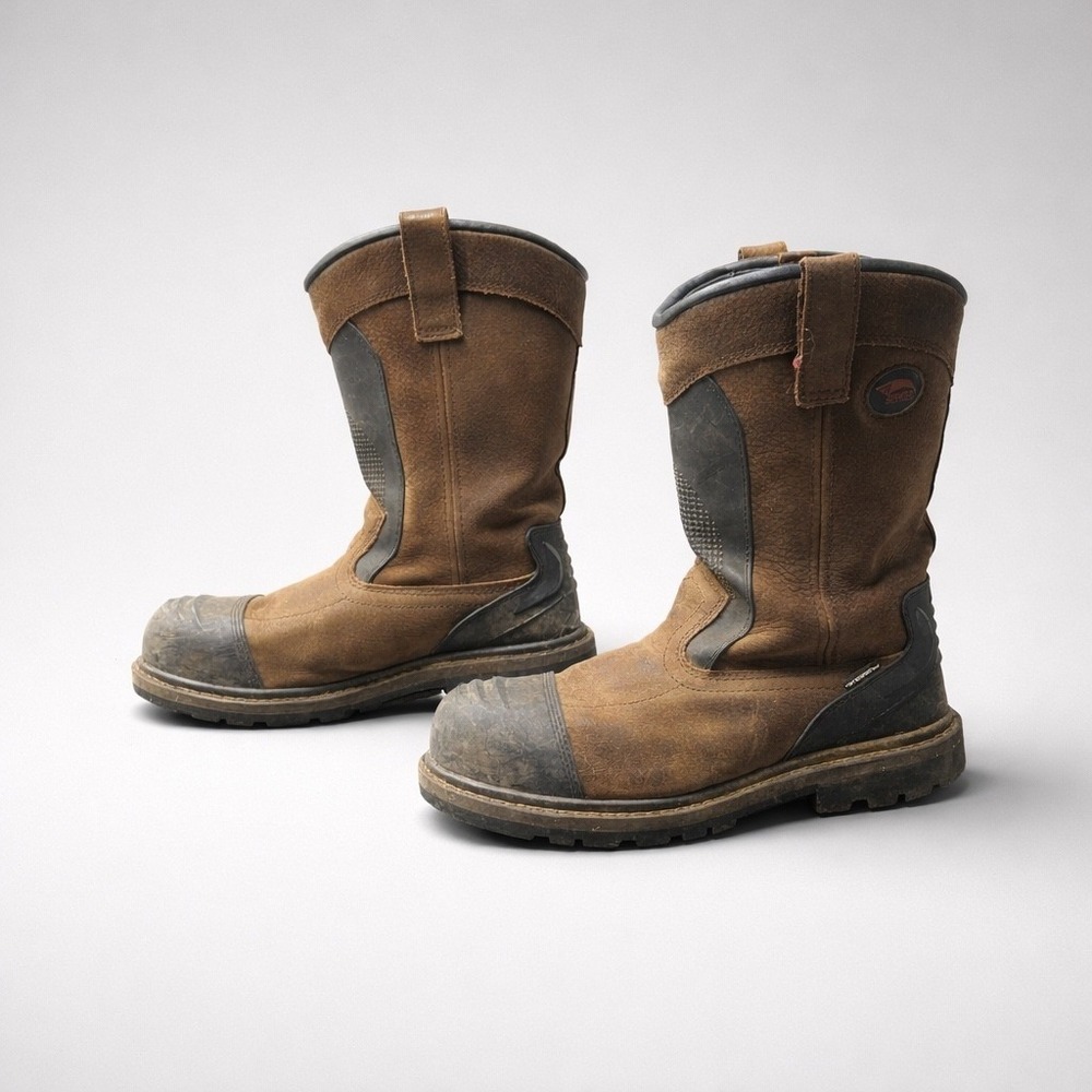 Avenger A7896 Hammer Met Wellington Mens 10 Wide Brown Leather Work Boots Safety